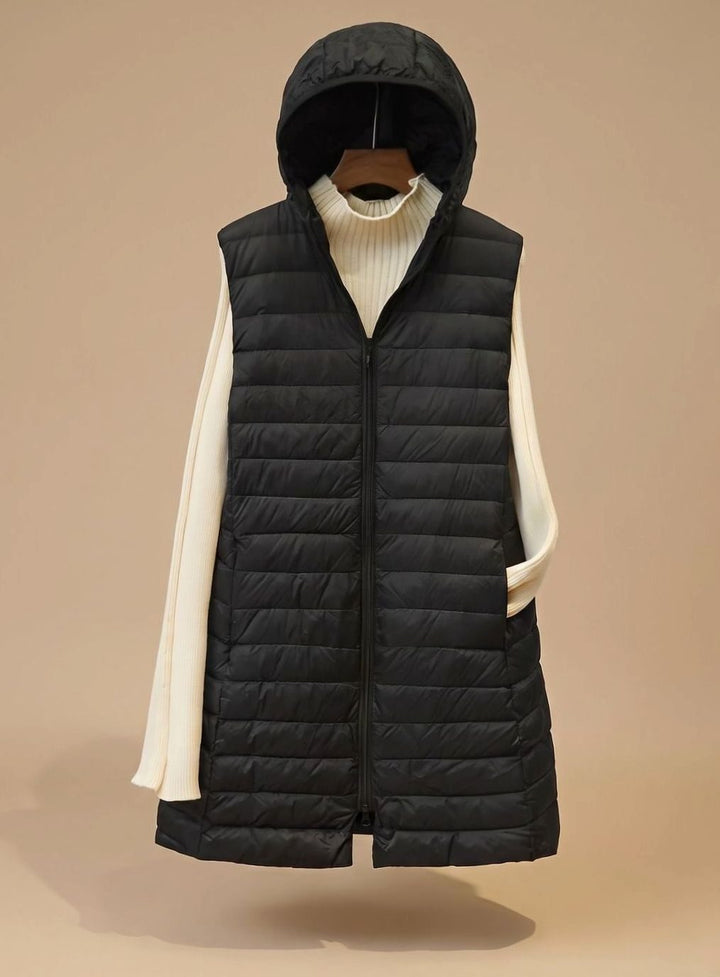 Zenobia | Lightweight Sleeveless Quilted Parka with Down Fill and Integrated Hood