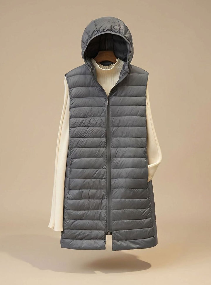 Zenobia | Lightweight Sleeveless Quilted Parka with Down Fill and Integrated Hood
