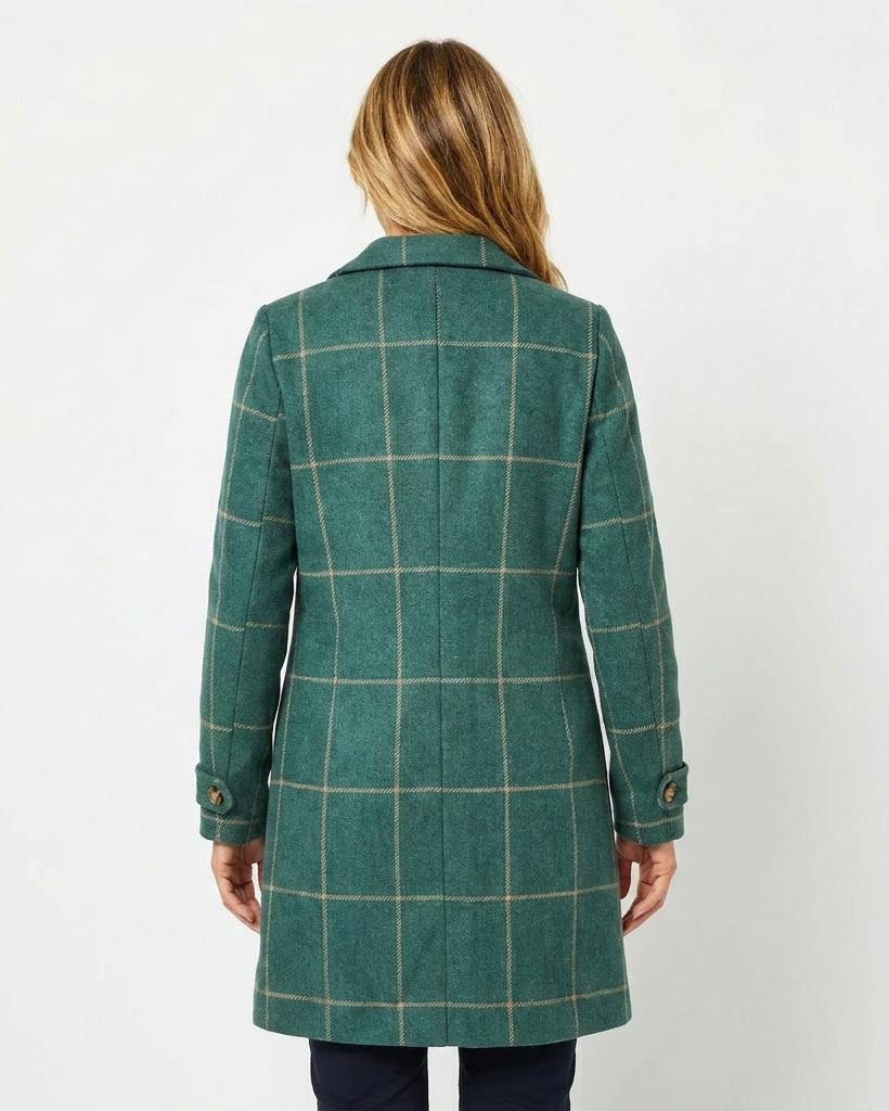 Guinevere | Raffinato trench da donna con motivo a quadri e revers a lancia