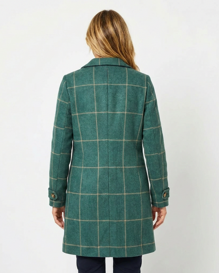Guinevere | Raffinato trench da donna con motivo a quadri e revers a lancia