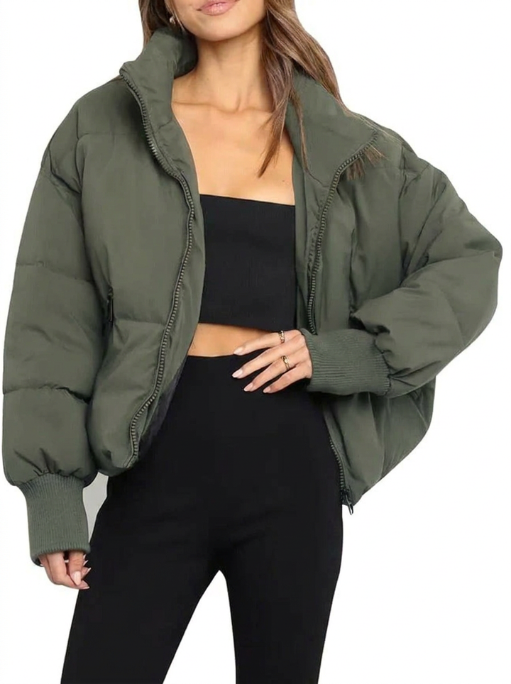 Honoria | Elegant Cropped Puffer Jacket with Ribbed Cuffs and Zip Closure