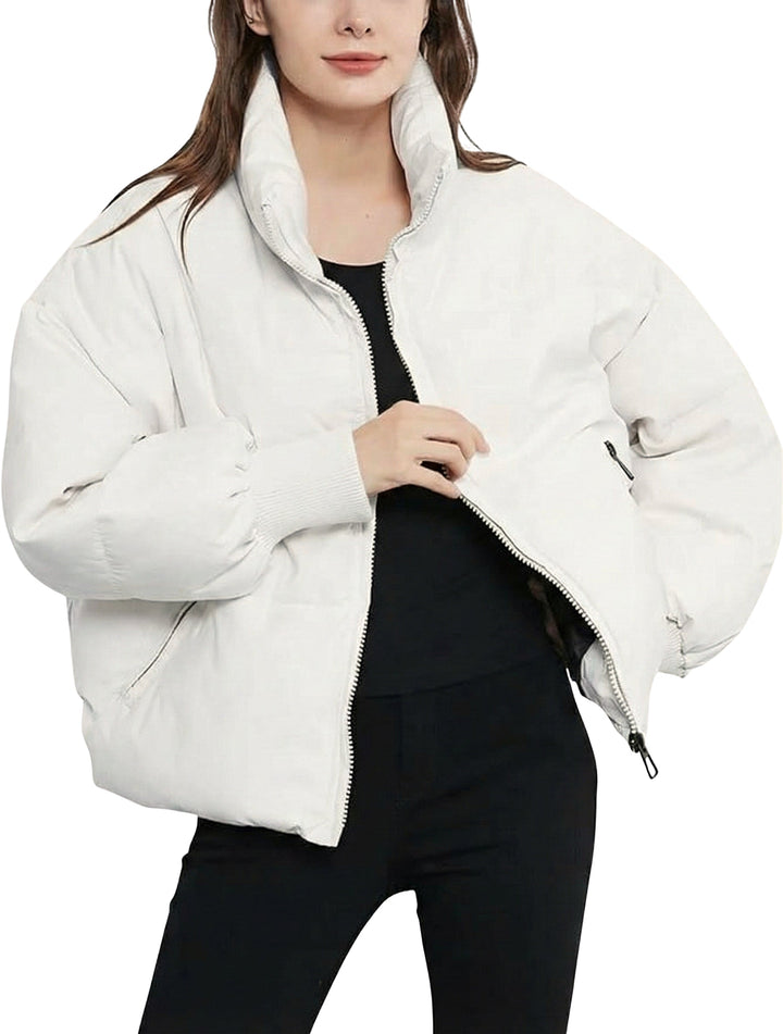 Honoria | Elegant Cropped Puffer Jacket with Ribbed Cuffs and Zip Closure