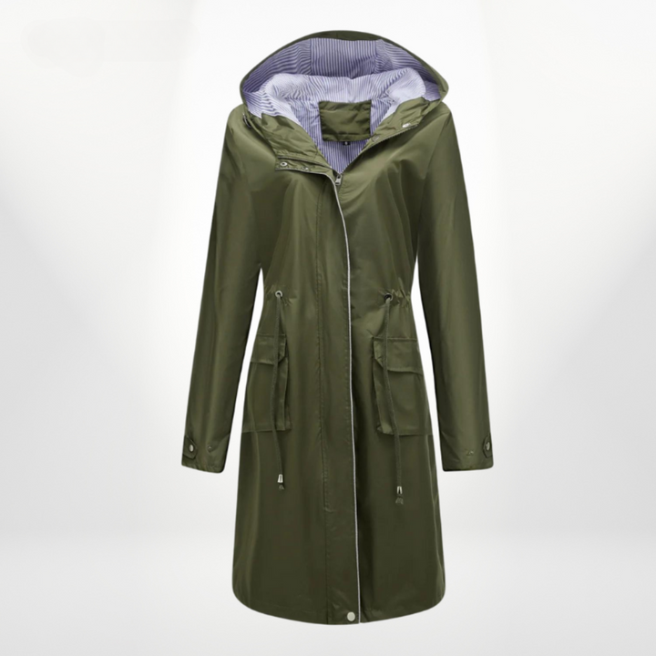 Freida | Practical Rain Jacket with Hooded Collar and Drawstring Waist