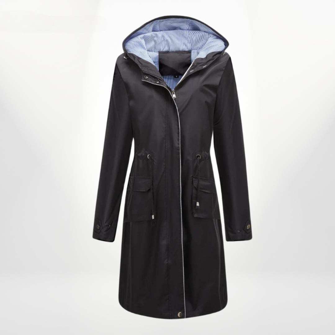 Freida | Practical Rain Jacket with Hooded Collar and Drawstring Waist