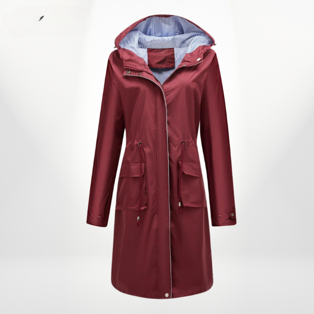 Freida | Practical Rain Jacket with Hooded Collar and Drawstring Waist