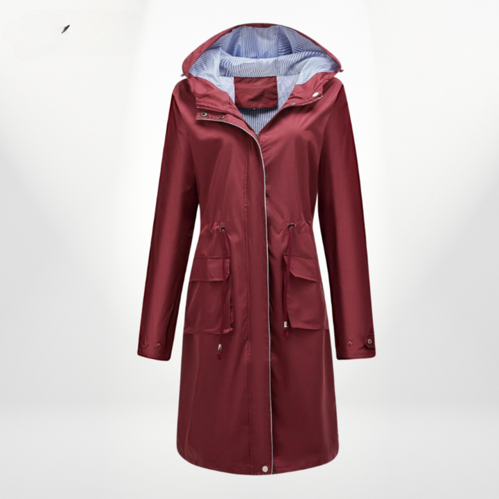Freida | Practical Rain Jacket with Hooded Collar and Drawstring Waist