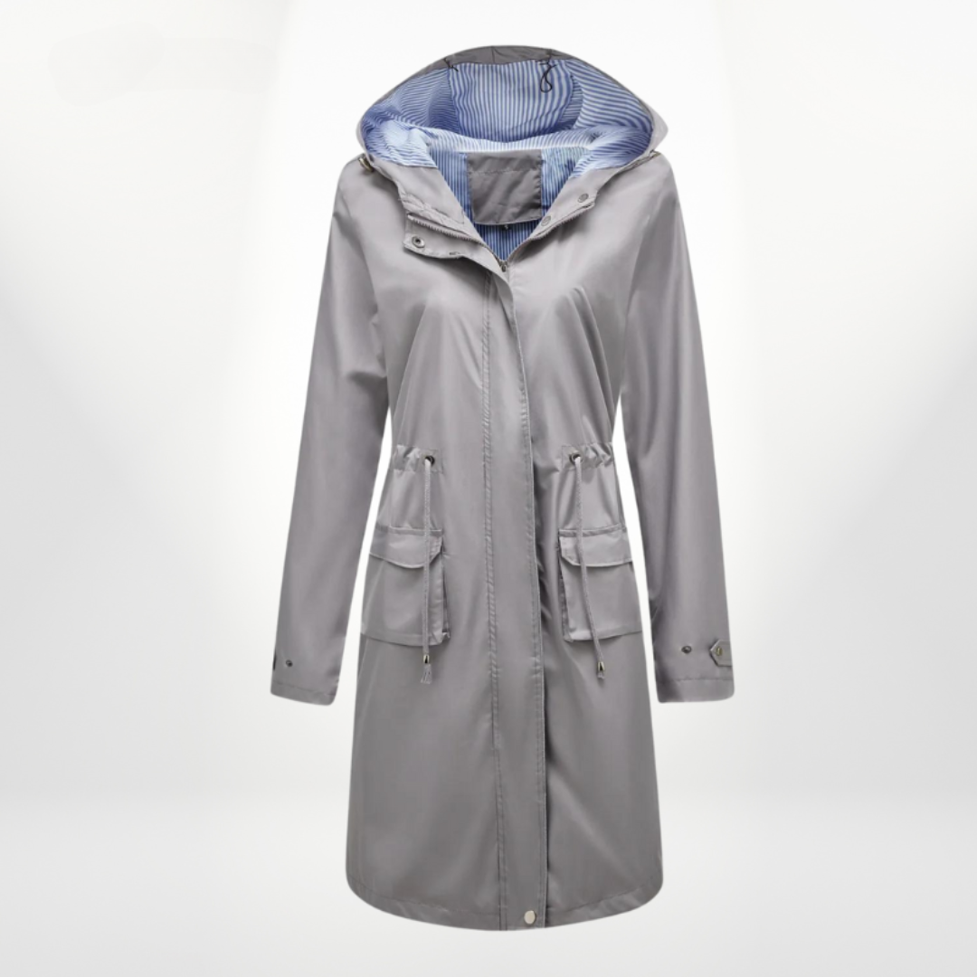 Freida | Practical Rain Jacket with Hooded Collar and Drawstring Waist