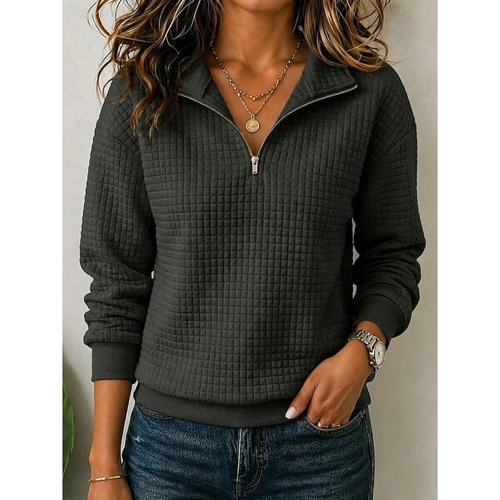 Joanie | Smart Women’s Quarter Zip Textured Knit Pullover with Stand Collar